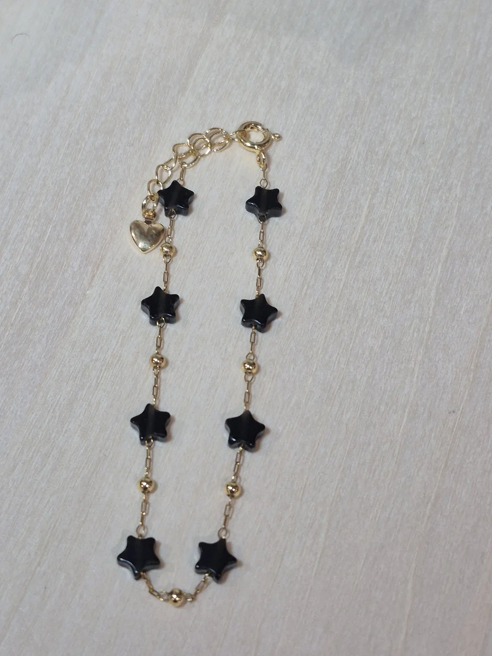 🖤⭐️NEW🖤⭐️ PRETTY!! SS OBSIDIAN Micro PaperClip Nat. Stone Star Bracelet
